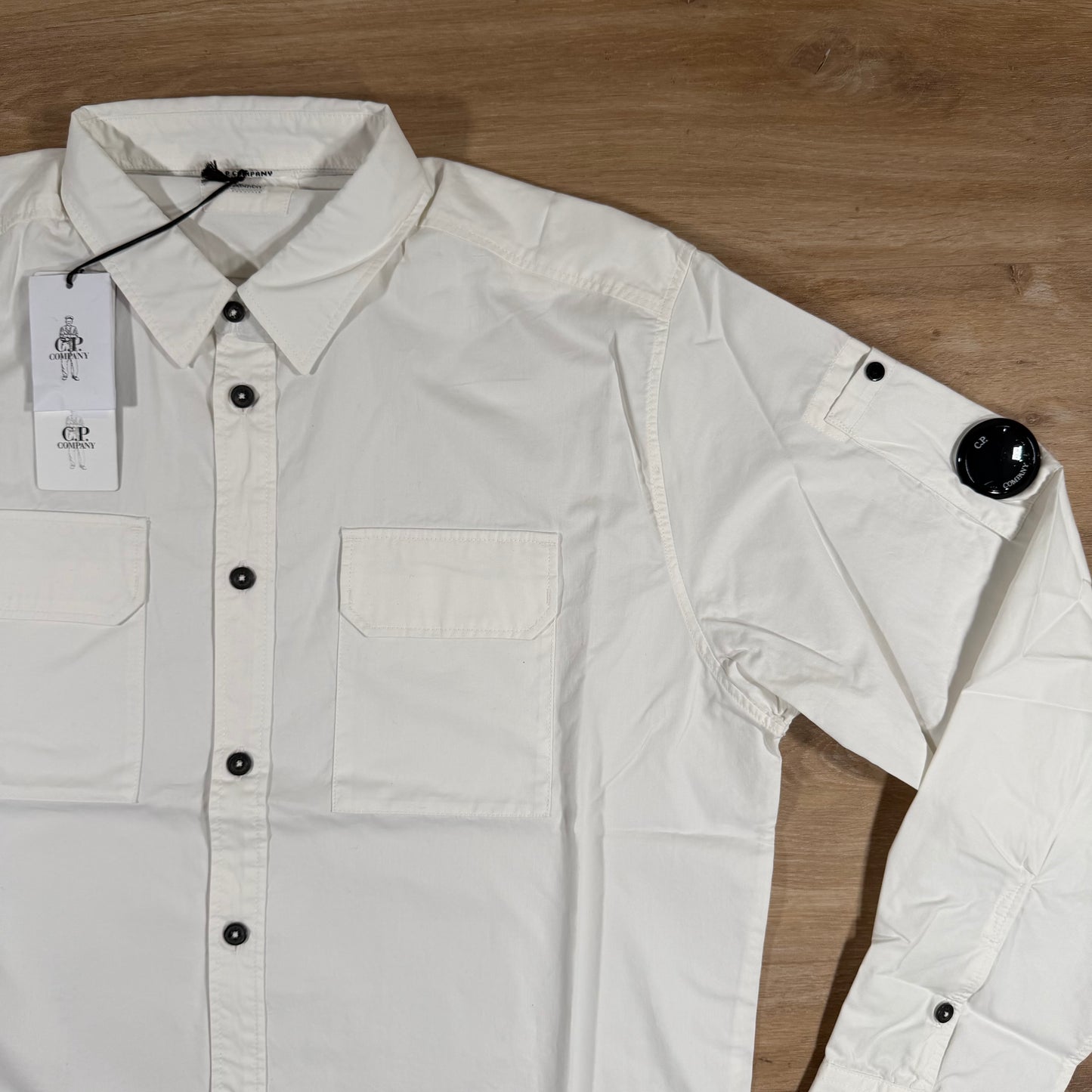 C.P. Company Organic Gabardine Lens Button Shirt in White