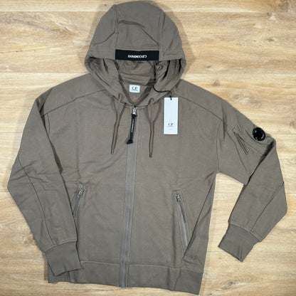 C.P. Company Diagonal Raised Zipped Lens Hoodie in Walnut