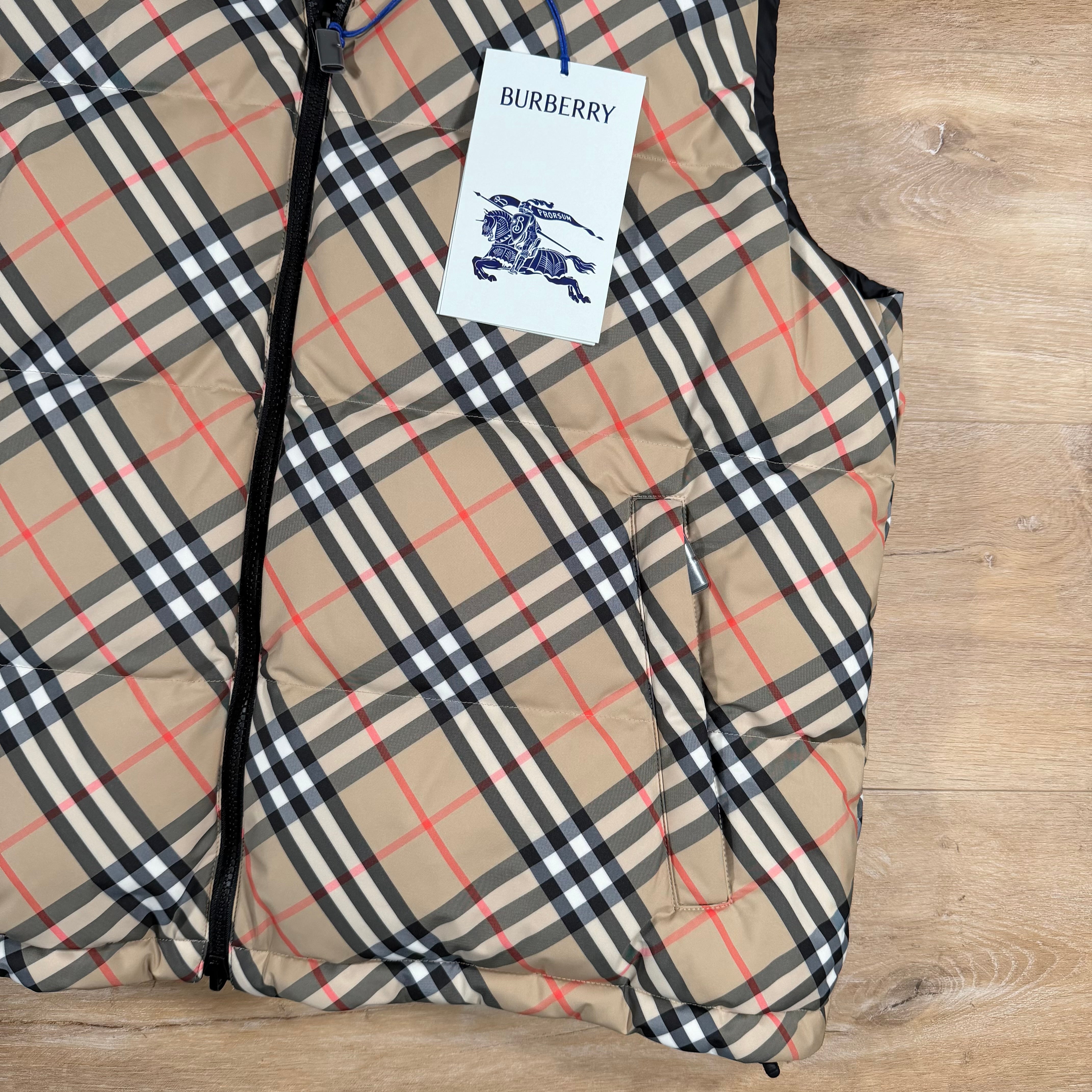Burberry Reversible Check Puffer Gilet in Sand Beige – Label Menswear