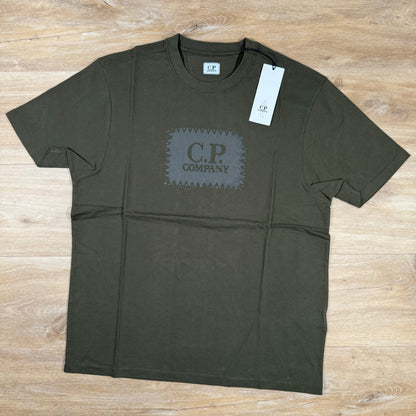 C.P. Company Stitch Block Logo T-Shirt in Ivy Green