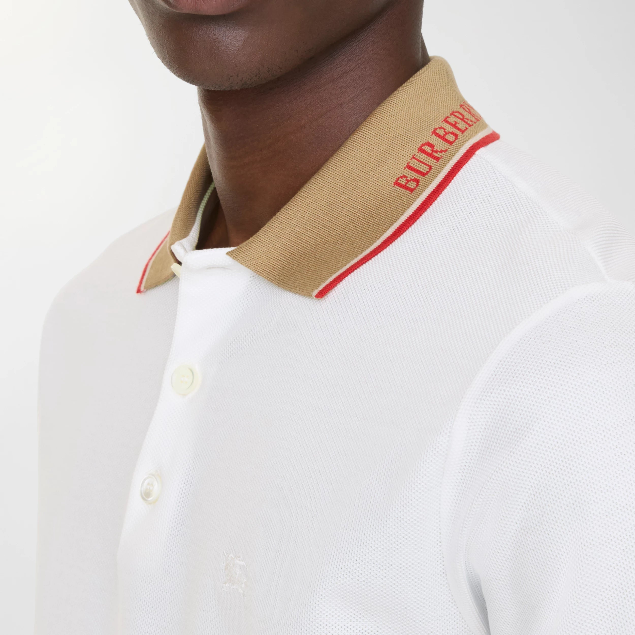 Burberry Evan Check Trim Polo Shirt in Chalk