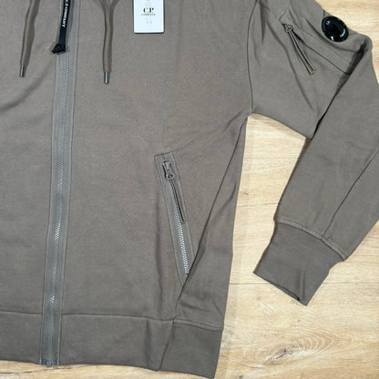 C.P. Company Diagonal Raised Zipped Lens Hoodie in Walnut