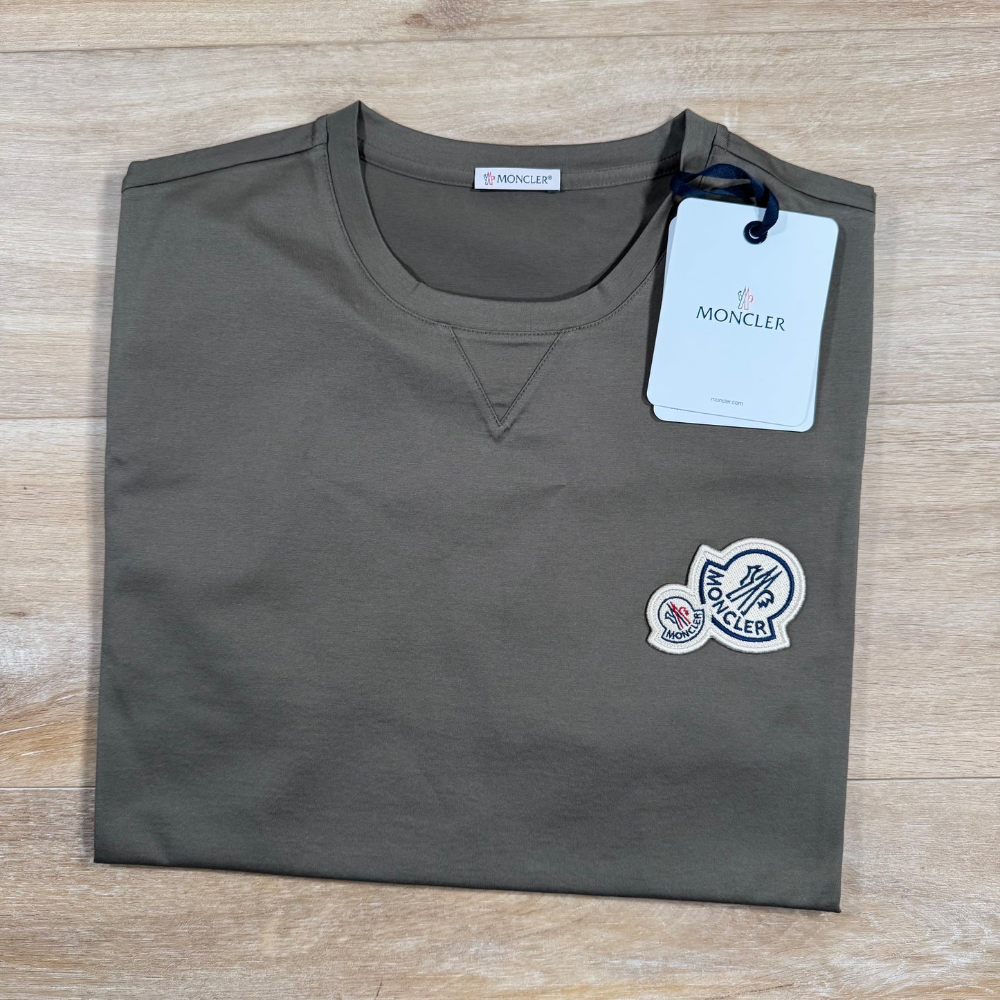 Moncler Double Logo T-Shirt in Olive Green