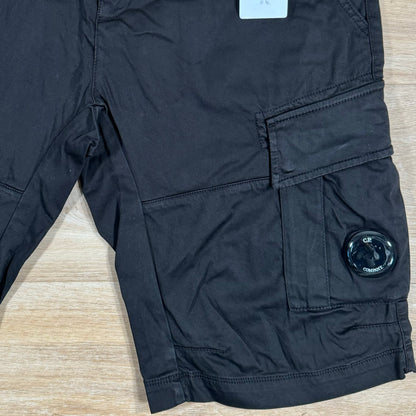 C.P. Company Stretch Sateen Cargo Lens Shorts in Black
