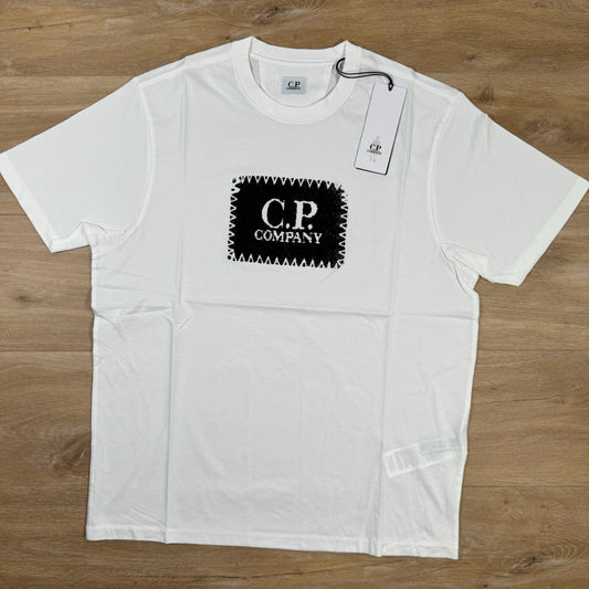 C.P. Company Stitch Block Logo T-Shirt in Gauze White