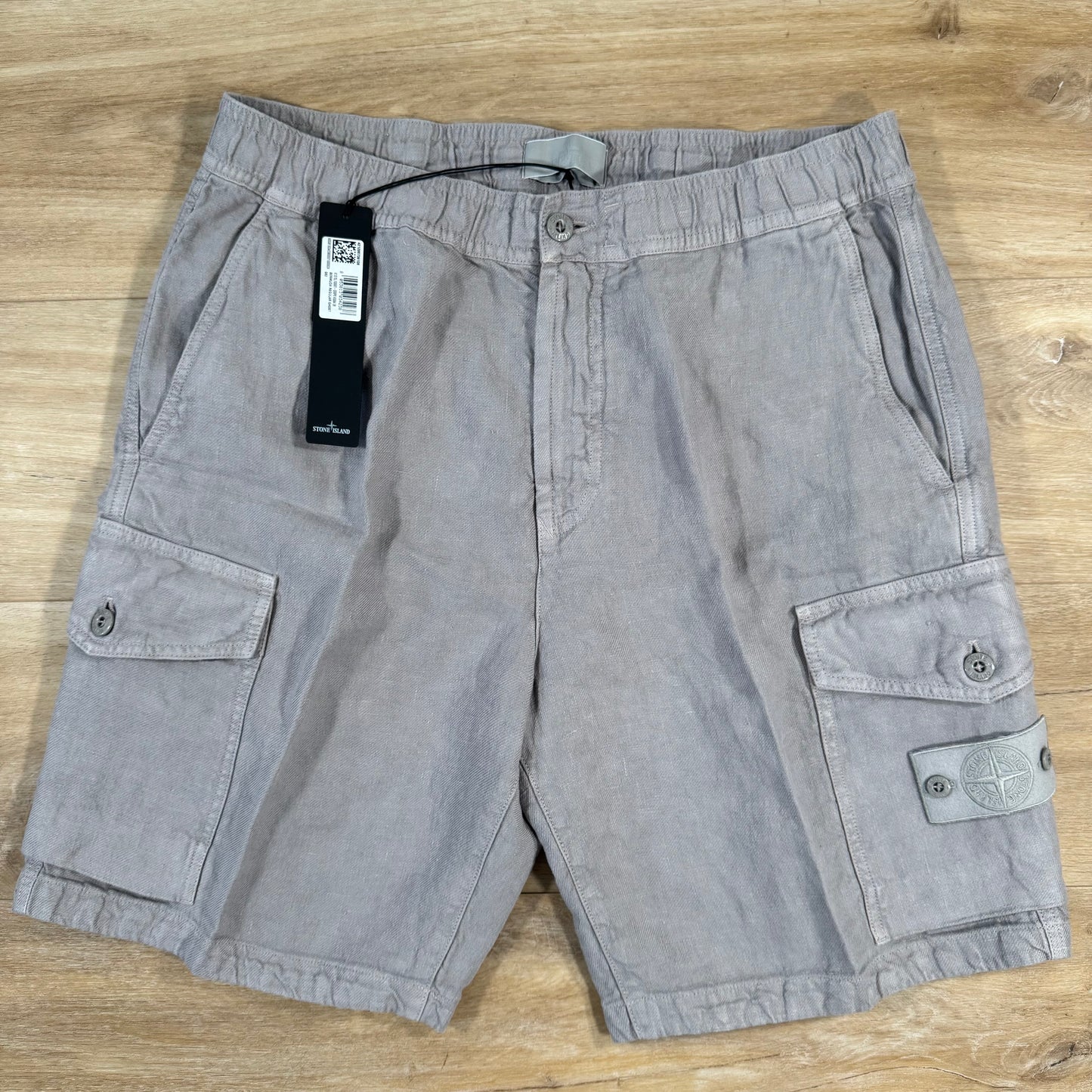 Stone Island Diagonal Linen Ghost Cargo Shorts in Dust Grey