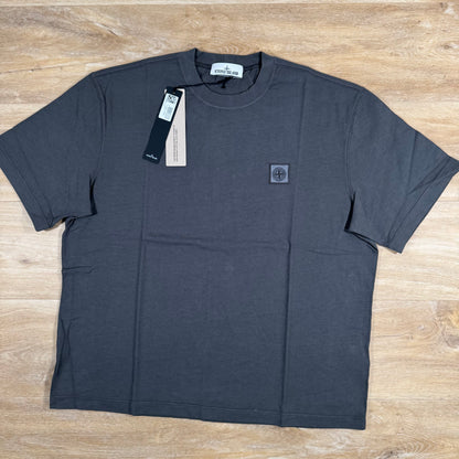Stone Island Combed Organic Cotton Patch Logo T-Shirt in Charcoal Grey