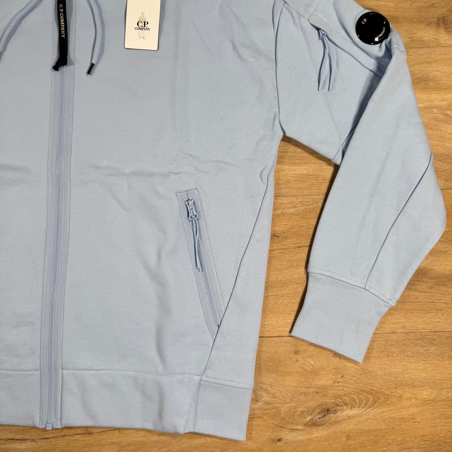 C.P. Company Diagonal Raised Zipped Lens Hoodie in Cerulean - Light Blue