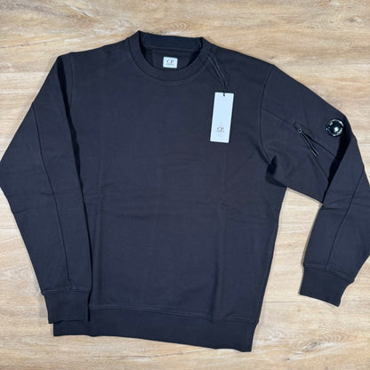 C.P. Company Diagonal Raised Fleece Crewneck Lens Sweatshirt in Black