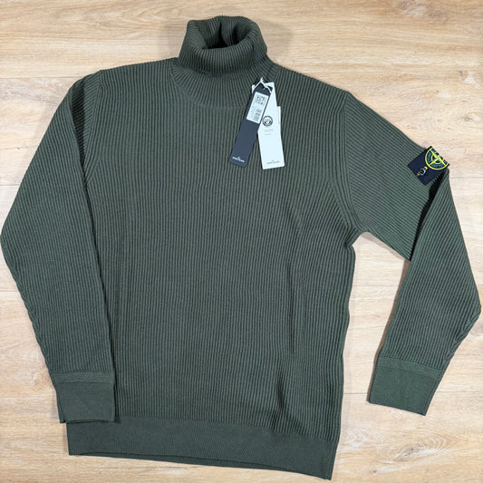 Stone Island Full Rib RWS Wool Turtleneck Jumper in Military Green