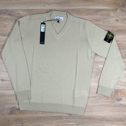 Stone Island V-Neck Knit Sweatshirt in Ecru