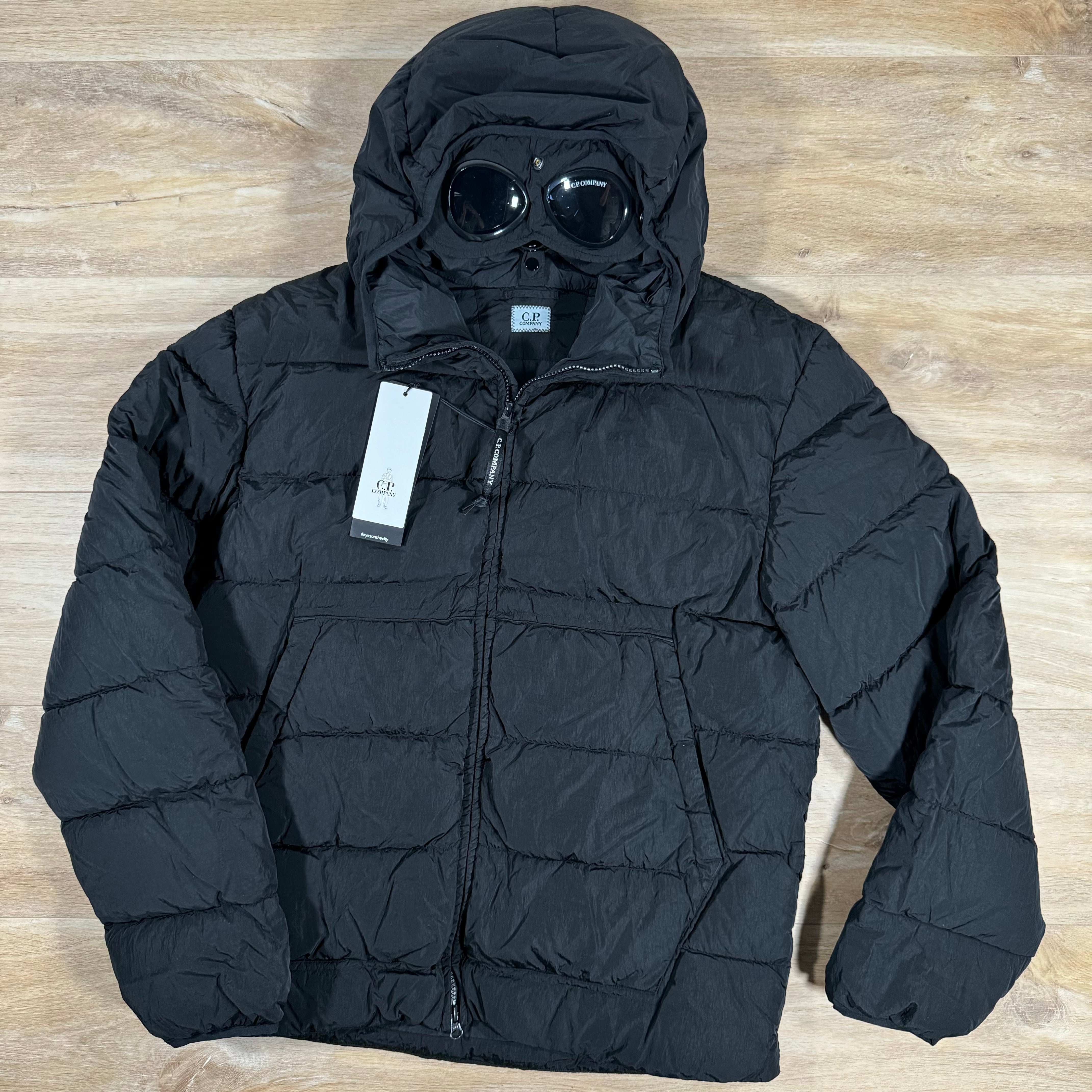 C.P. Company Chrome R Goggle Down Jacket in Black LABEL MENSWEAR