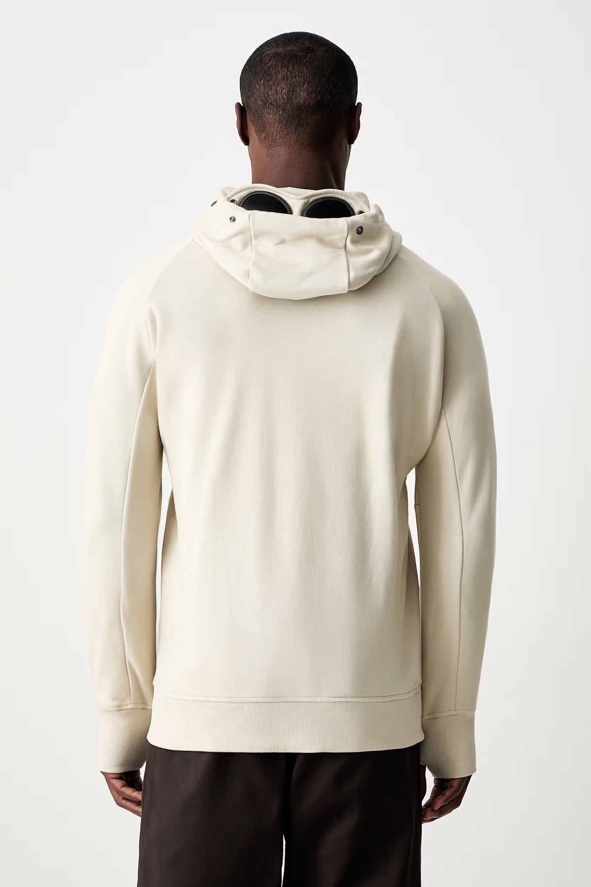 C.P. Company Diagonal Raised Fleece Goggle Hoodie in Silver Birch