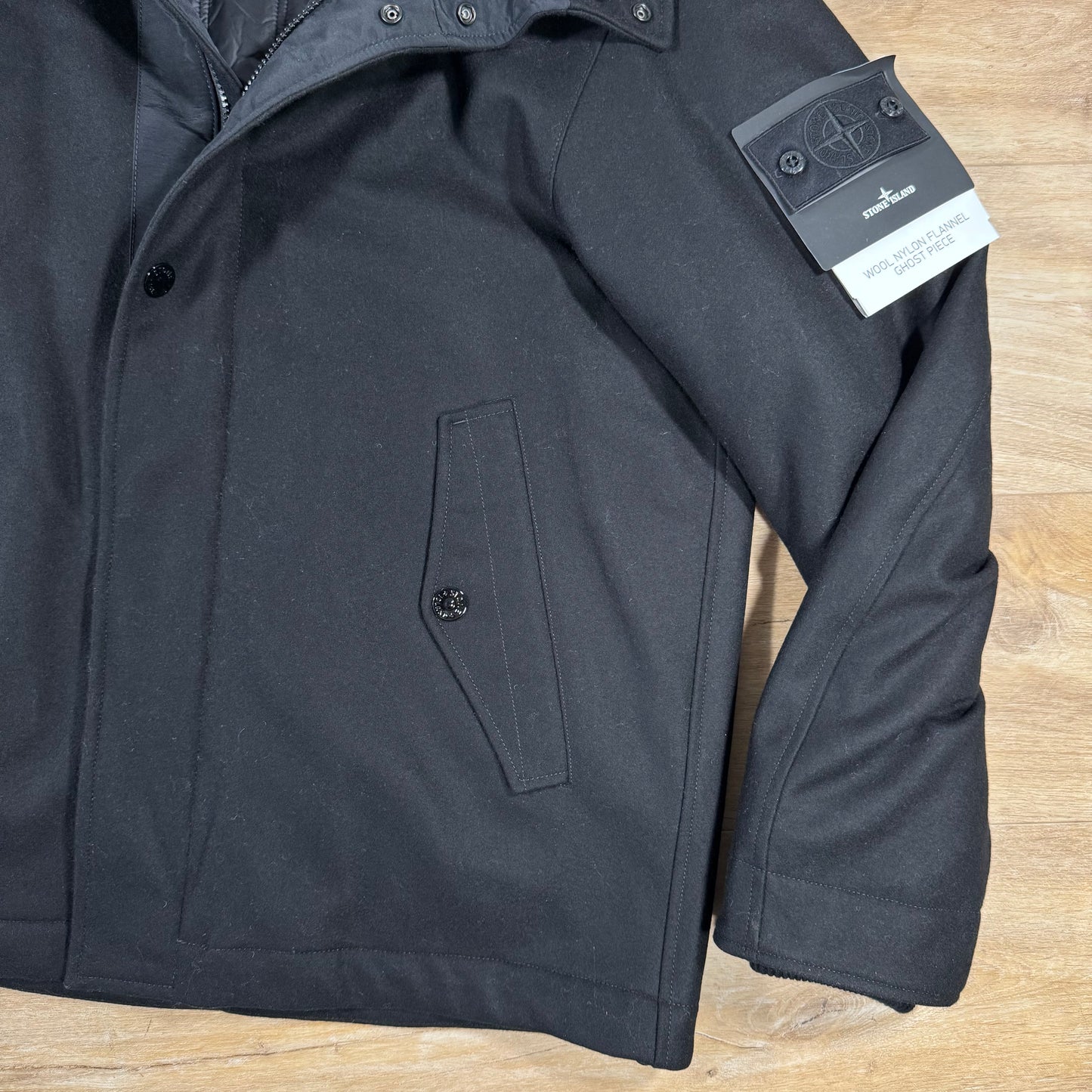 Stone Island Ghost Wool Nylon Flannel Parka in Black