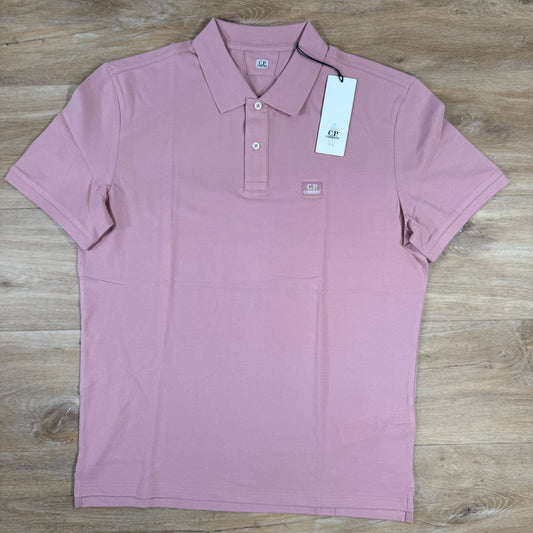 C.P. Company Stretch Piquet Logo Polo Shirt in Misty Rose - Pink