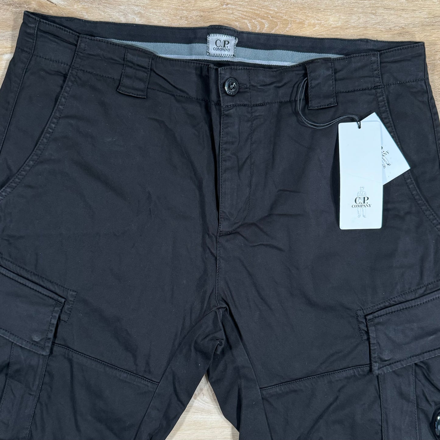 C.P. Company Stretch Sateen Cargo Lens Shorts in Black