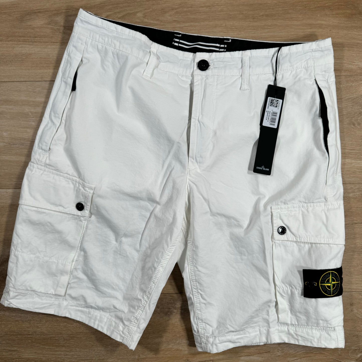 Stone Island Old Treatment Cargo Shorts in White