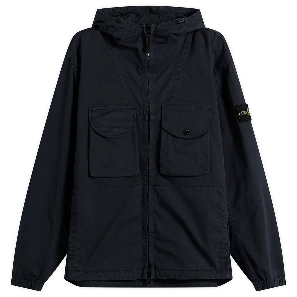 Stone Island Stretch Organic Cotton Twill Hooded Overshirt in Navy