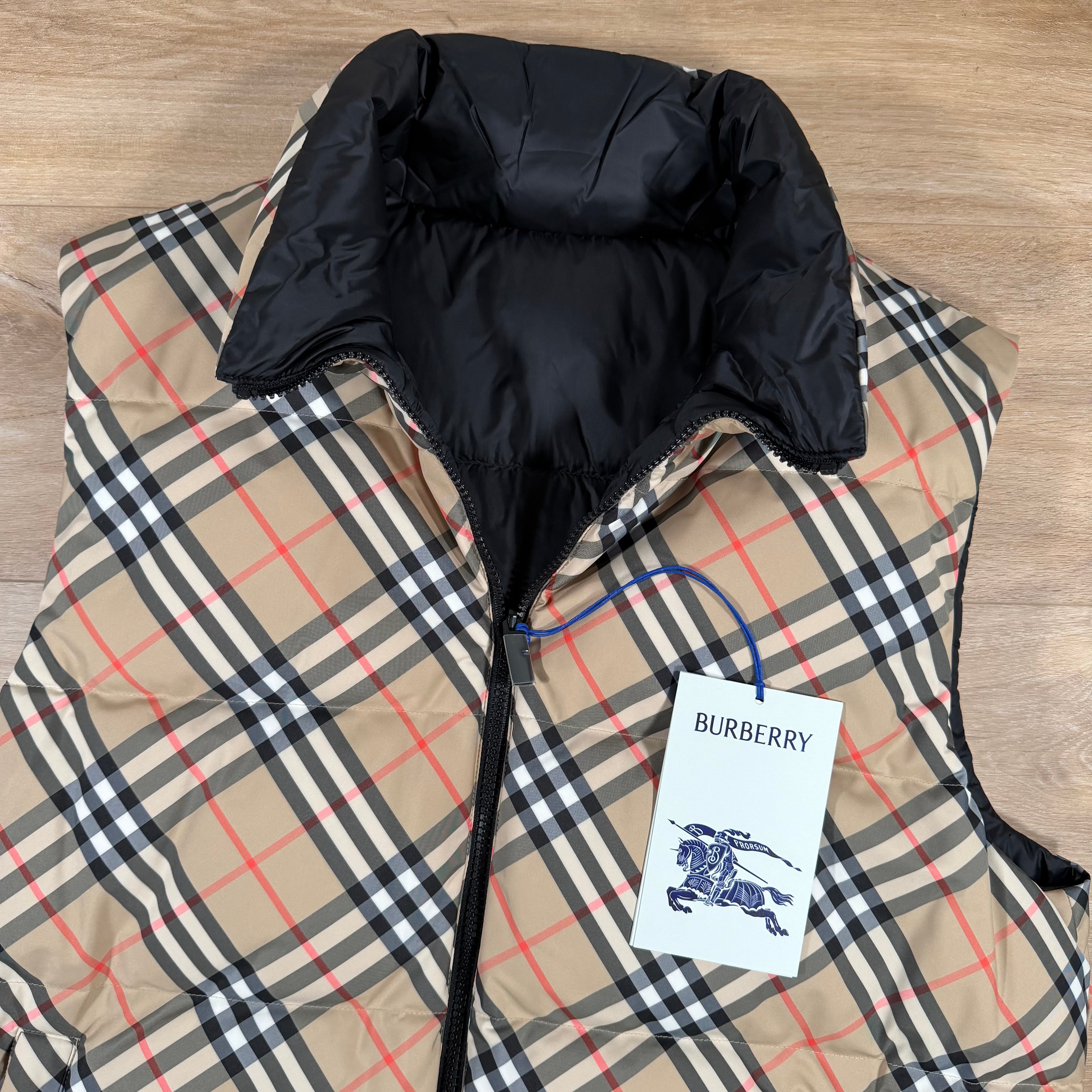 Burberry Reversible Check Puffer Gilet in Sand Beige – Label Menswear