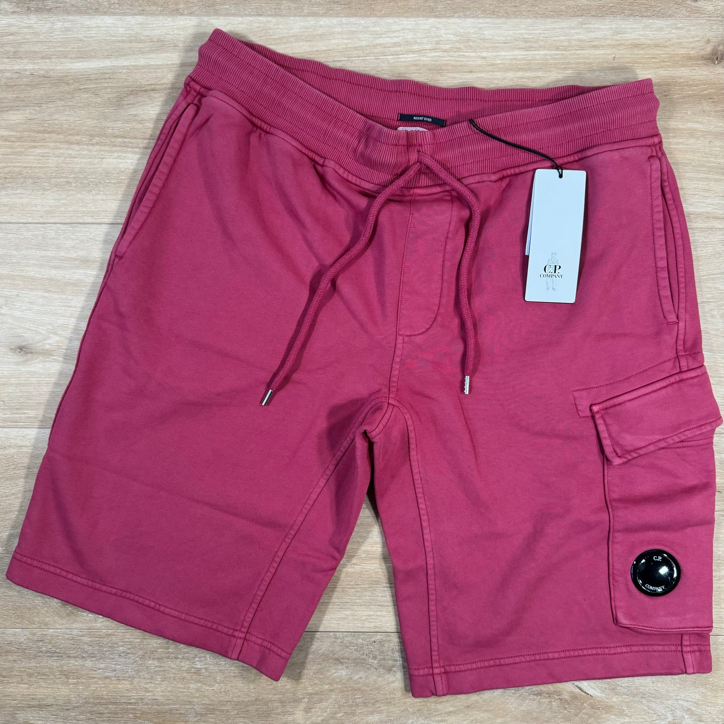 C.P. Company Cotton Fleece Lens Shorts in Red Bud