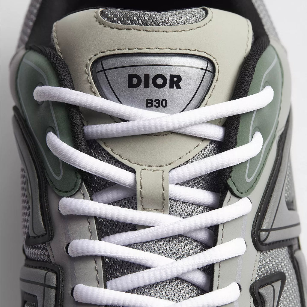 Dior B30 Countdown Sneaker in Gray Technical Mesh with Cedar Green, Gray and Cream Technical Fabric