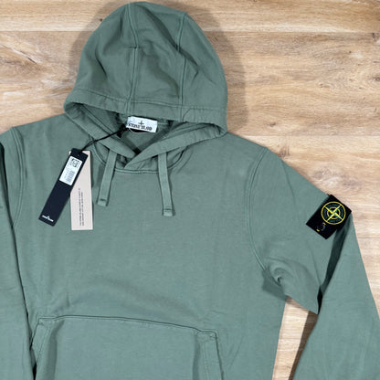 Stone Island Organic Cotton Fleece Pullover Hoodie in Musk Green