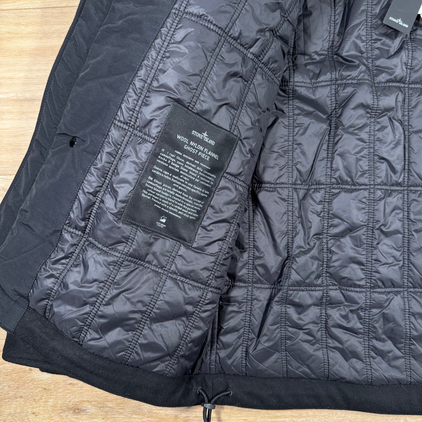 Stone Island Ghost Wool Nylon Flannel Parka in Black