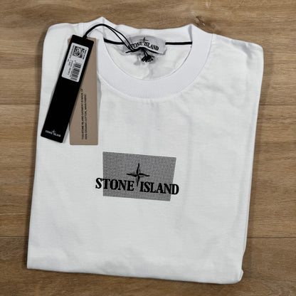 Stone Island Combed Organic Cotton Grid Print T-Shirt in White