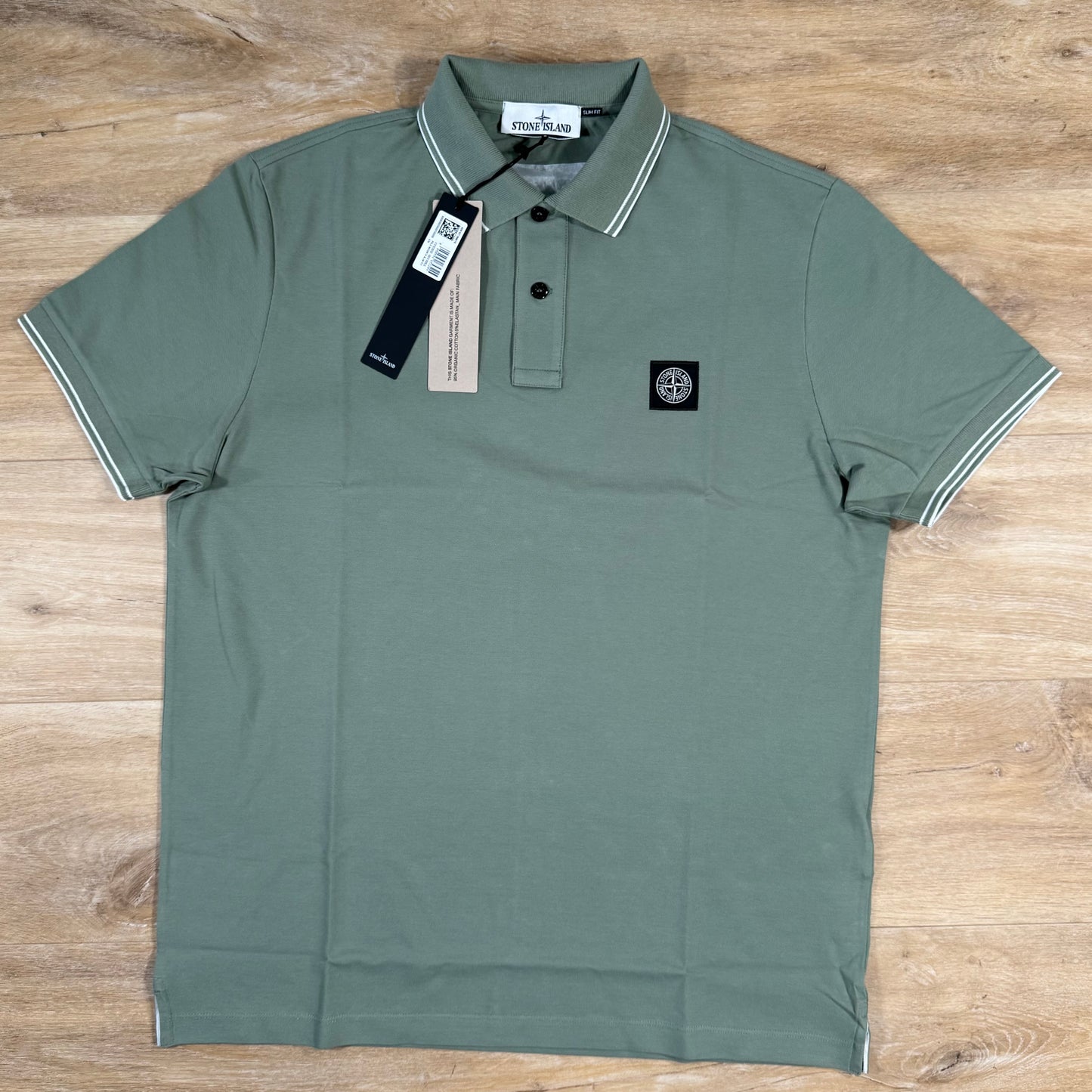 Stone Island Organic Cotton Pique Polo Shirt in Sage Green