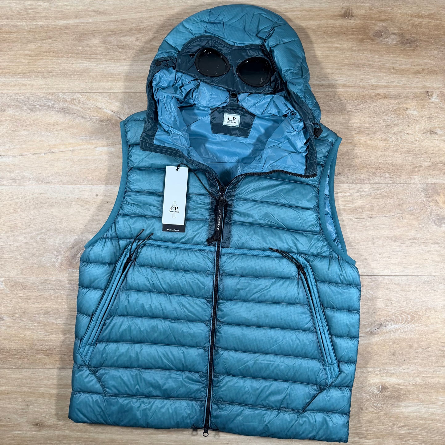C.P. Company D.D. Shell Goggle Down Gilet in Aegean Blue