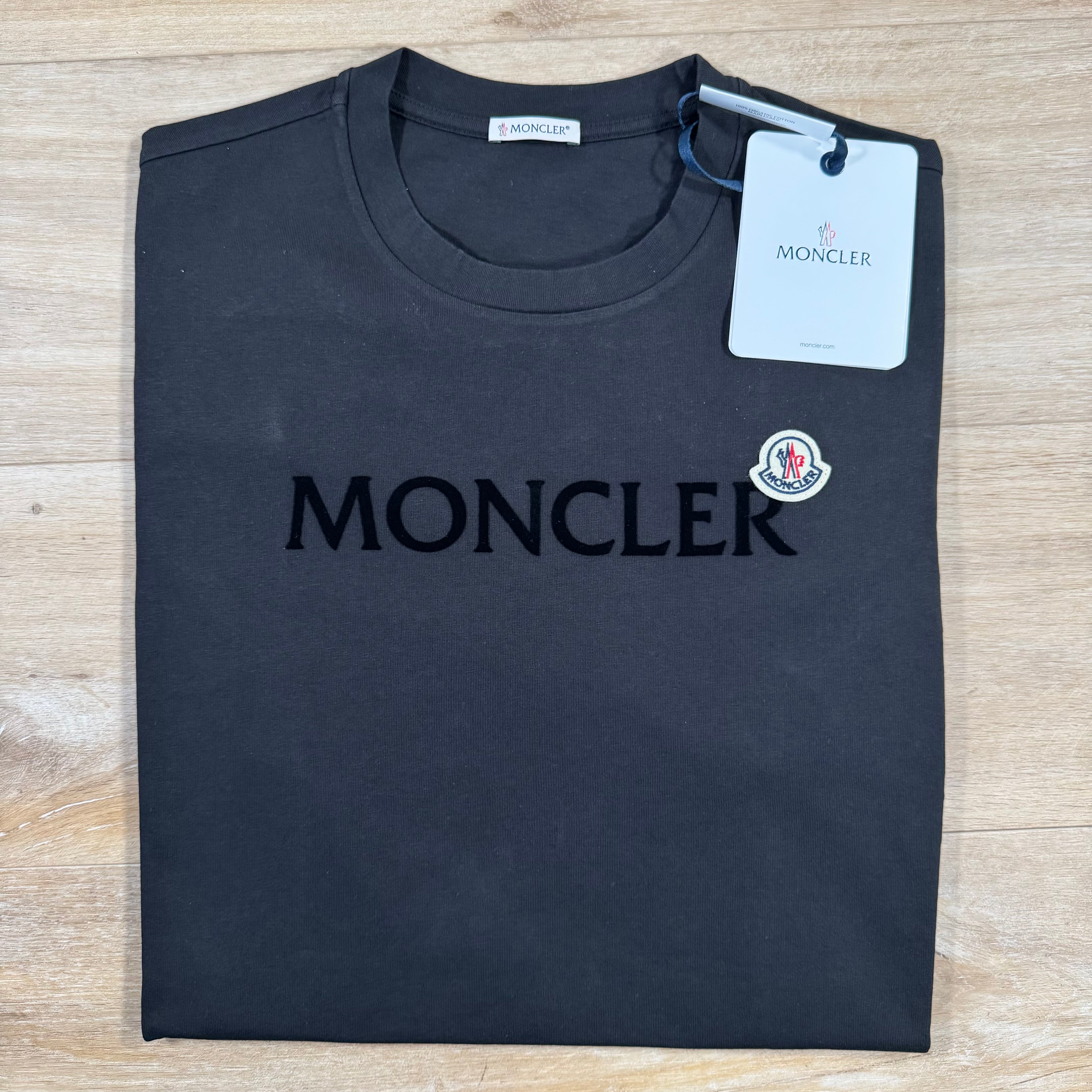 Moncler Flocked Logo Cotton T-Shirt in Black