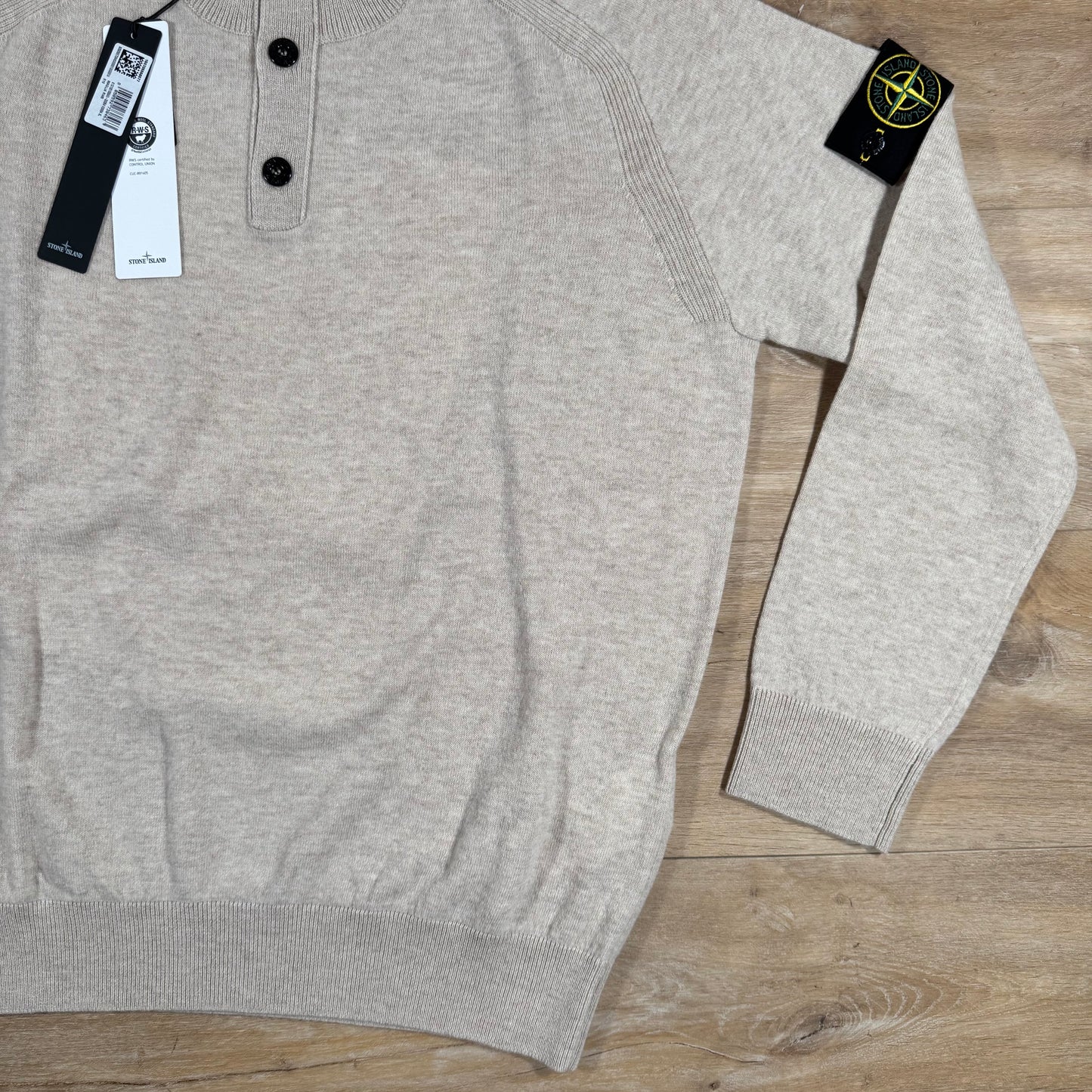 Stone Island Geelong Wool Half Button Jumper in Desert Melange