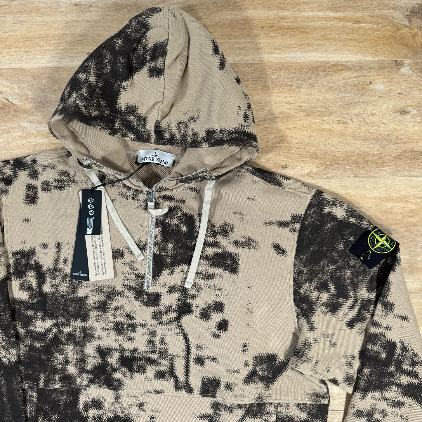 Stone Island Camouflage Half-Zip Hoodie in Dove Grey