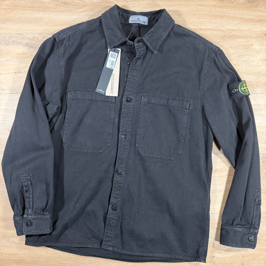 Stone Island Organic Panama Cotton Old Effect Overshirt in Black