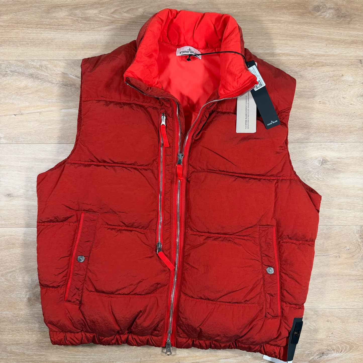 Stone Island Nylon Metal Down Vest in Scarlet Red