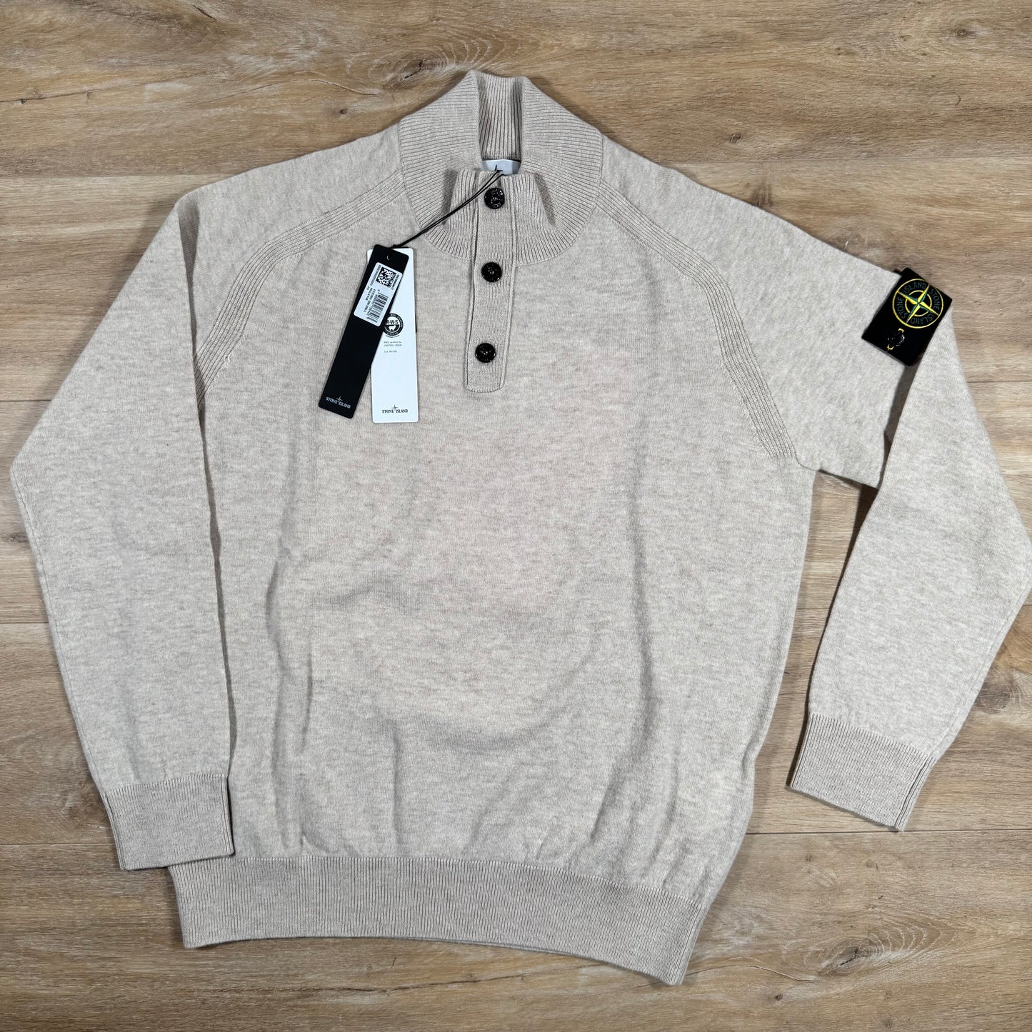 Stone Island Geelong Wool Half Button Jumper in Desert Melange