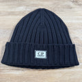 C.P. Company Extra Fine Merino Wool Logo Beanie in Navy