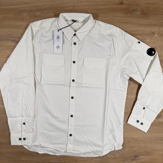 C.P. Company Organic Gabardine Lens Button Shirt in White