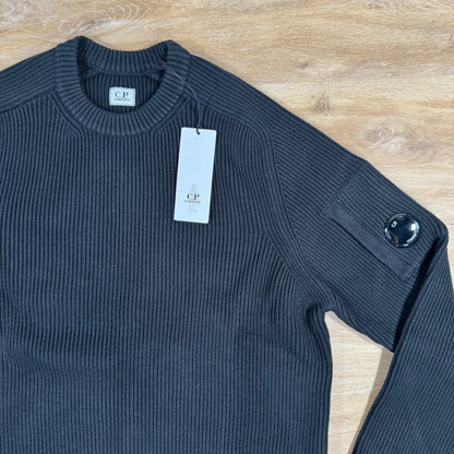 C.P. Company Full Rib Crewneck Lens Sweater in Black