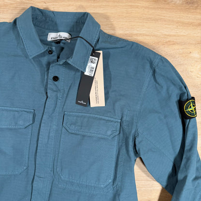 Stone Island Organic Cotton Ripstop Overshirt in Dark Teal Green