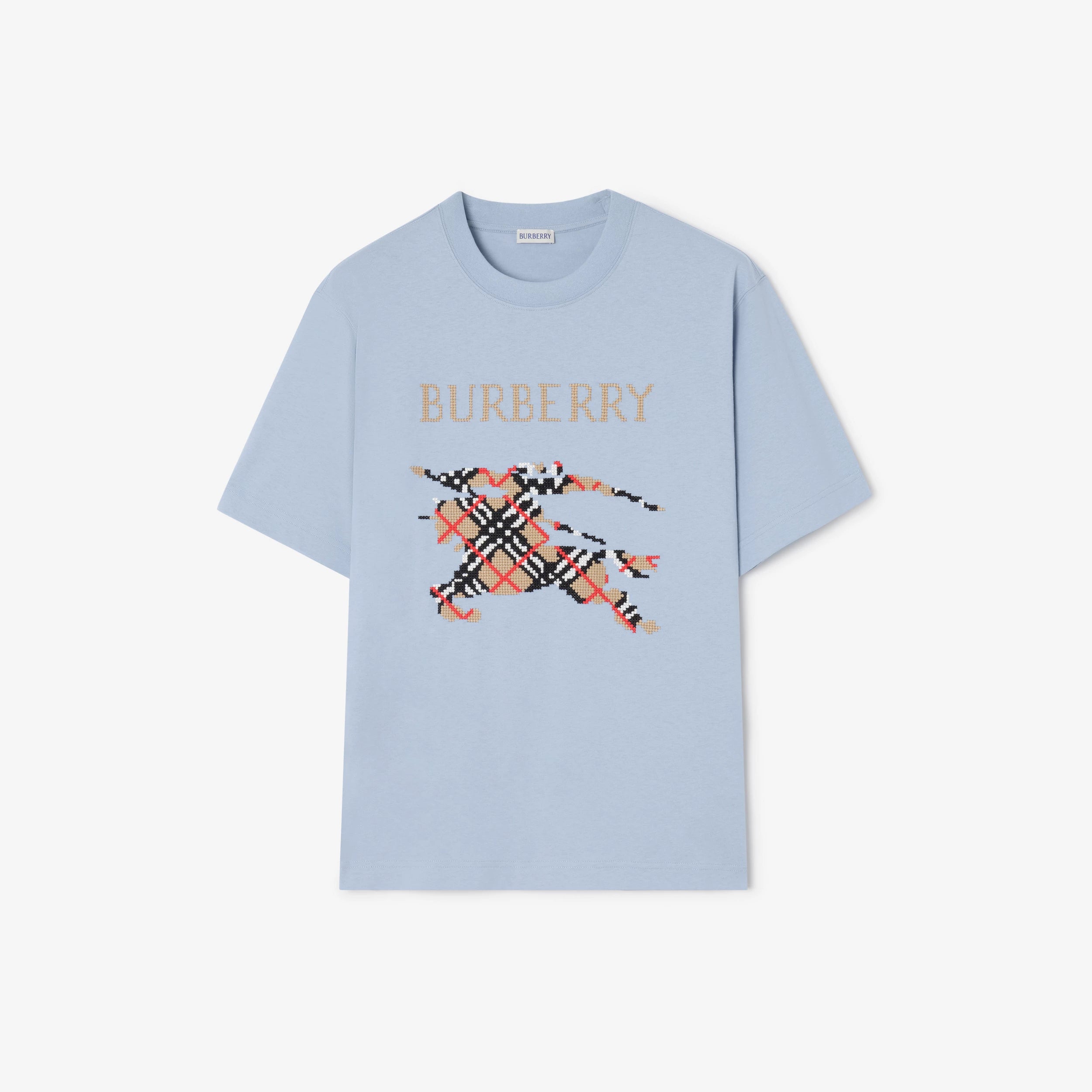 Burberry Cross Stitch Knight Cotton T-Shirt in Sunbleached Blue