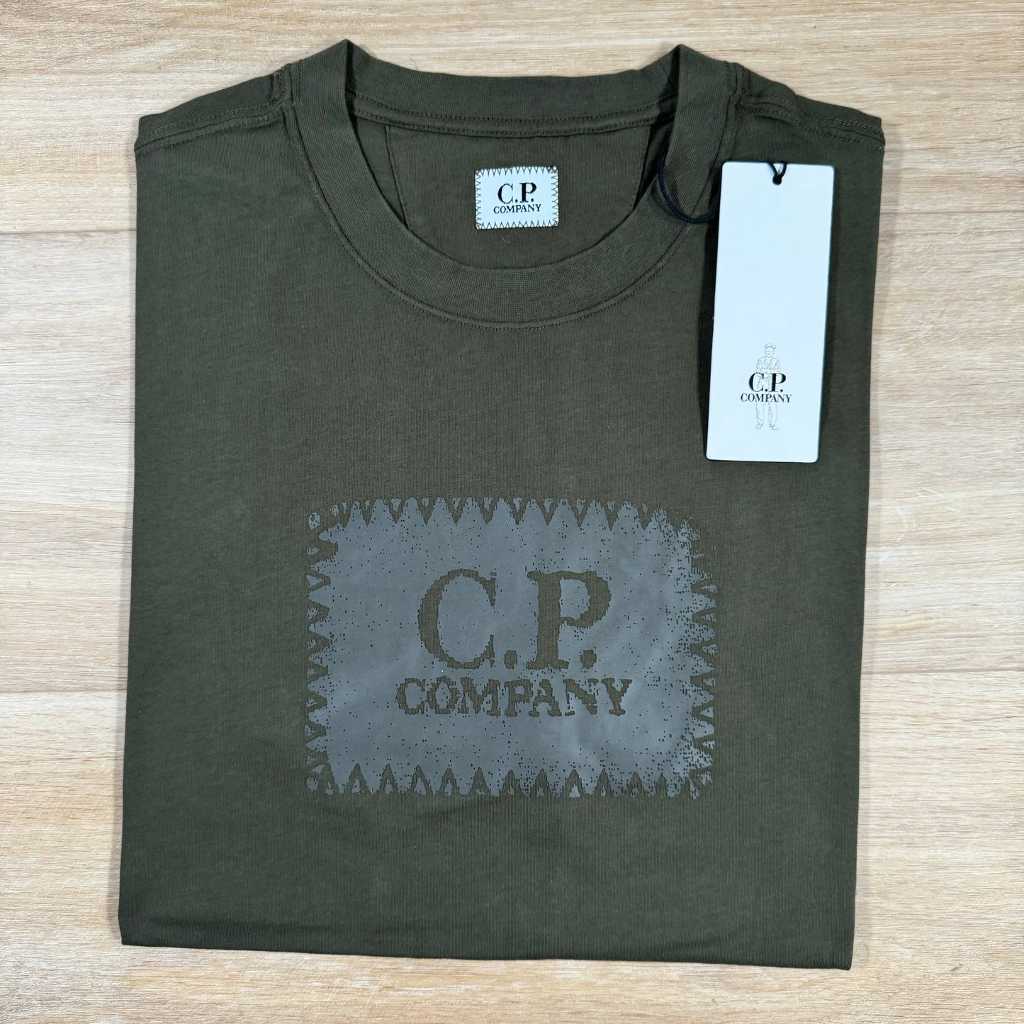 C.P. Company Stitch Block Logo T-Shirt in Ivy Green