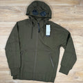 C.P. Company Diagonal Raised Fleece Goggle Hoodie in Ivy Green