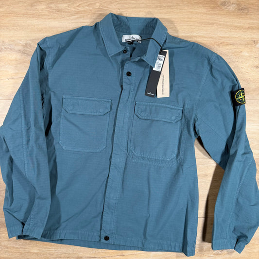 Stone Island Organic Cotton Ripstop Overshirt in Dark Teal Green