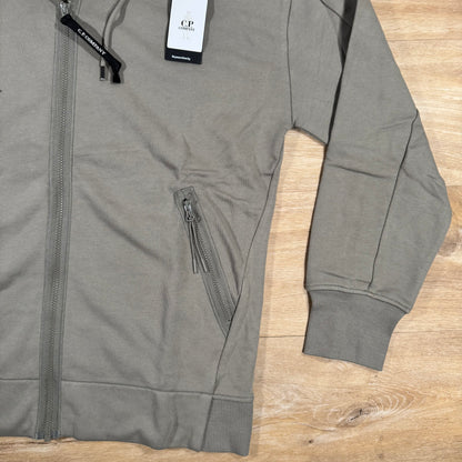 C.P. Company Diagonal Raised Fleece Goggle Hoodie in Fungi Grey