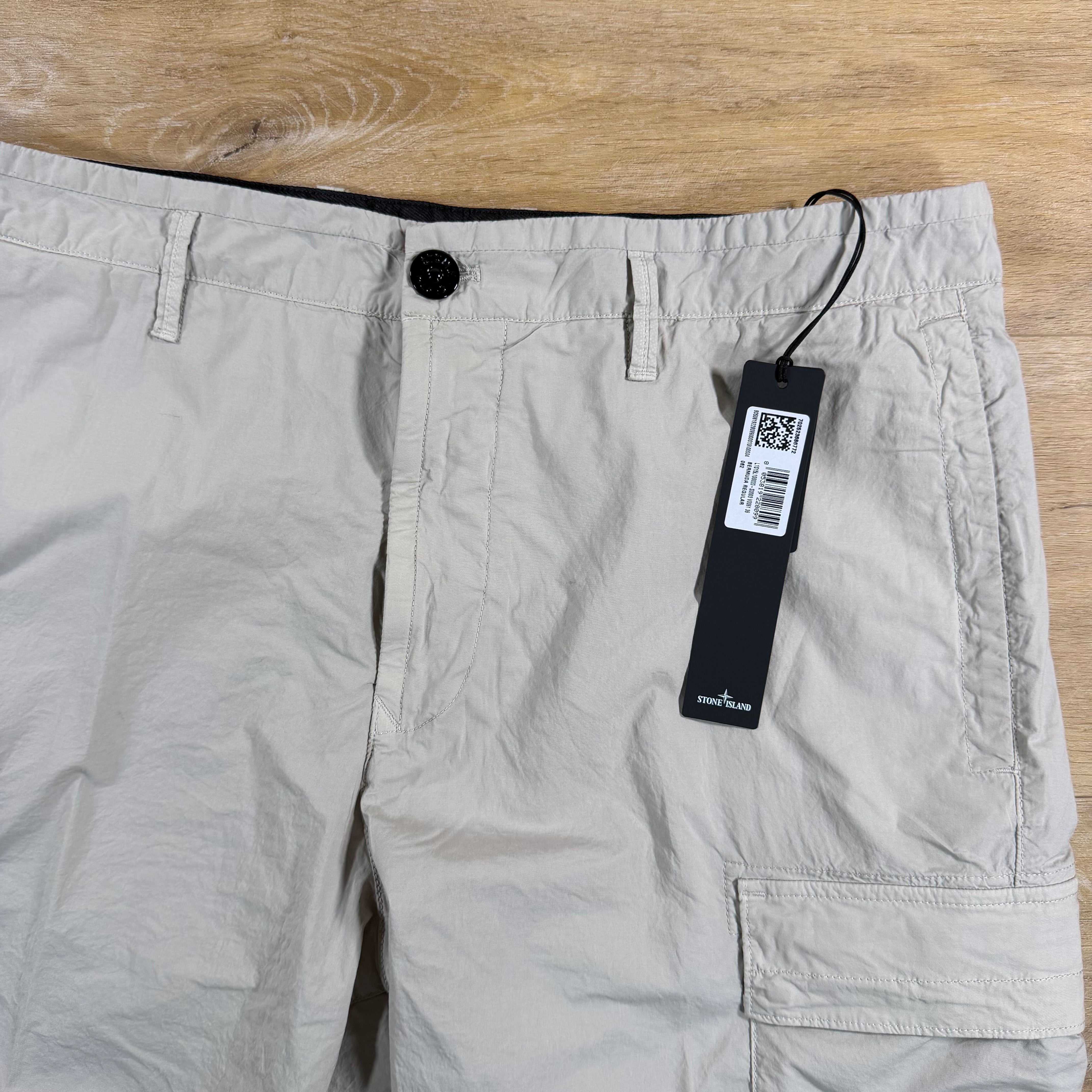 Stone Island Stretch Cotton Tela 'Paracadute' Cargo Bermuda Shorts in Pearl Grey