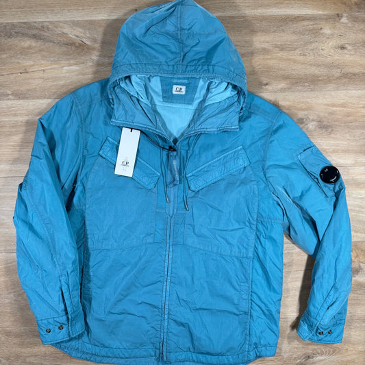 C.P. Company Chrome-R Hooded Zipped Lens Overshirt in Aegean Blue