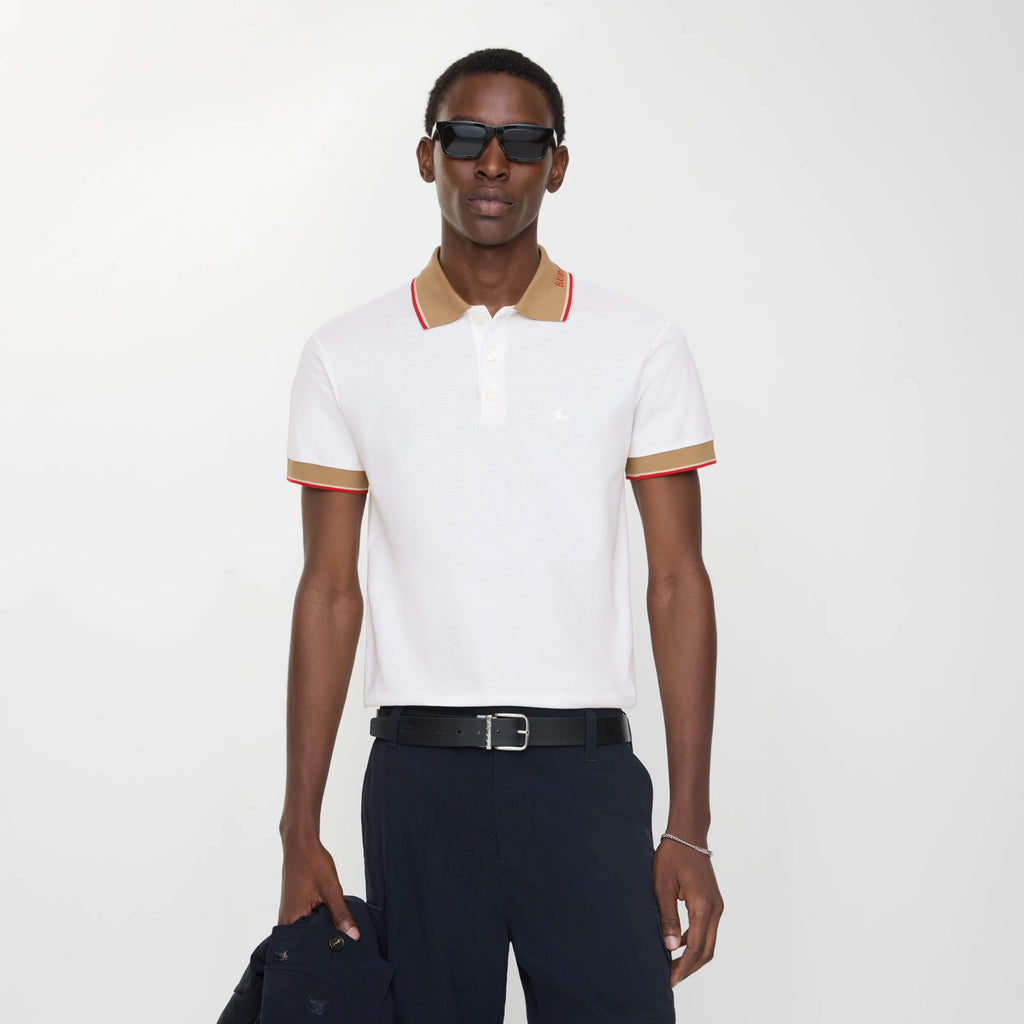 Burberry Evan Check Trim Polo Shirt in Chalk