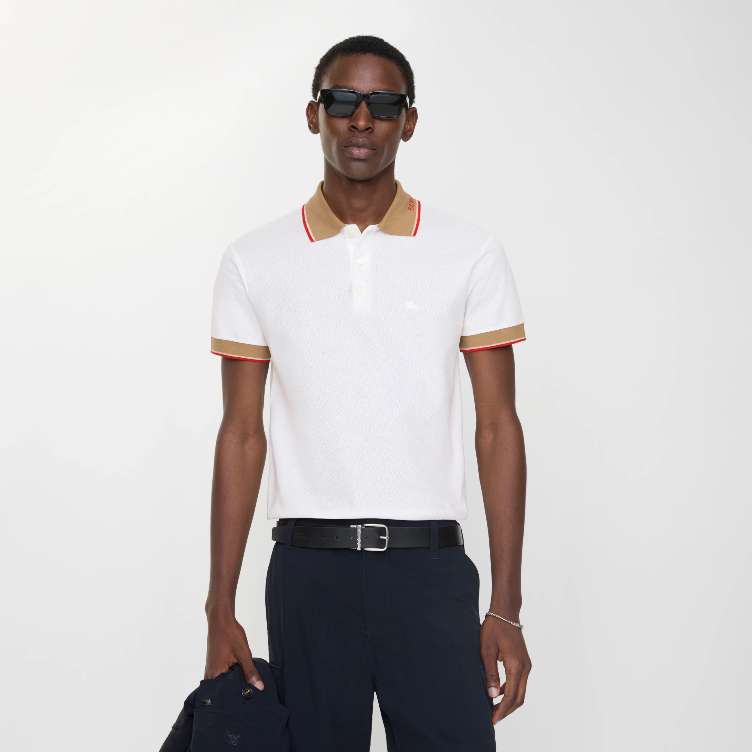 Burberry Evan Check Trim Polo Shirt in Chalk