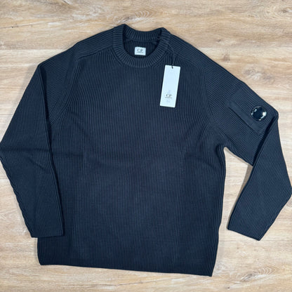 C.P. Company Full Rib Crewneck Lens Sweater in Black